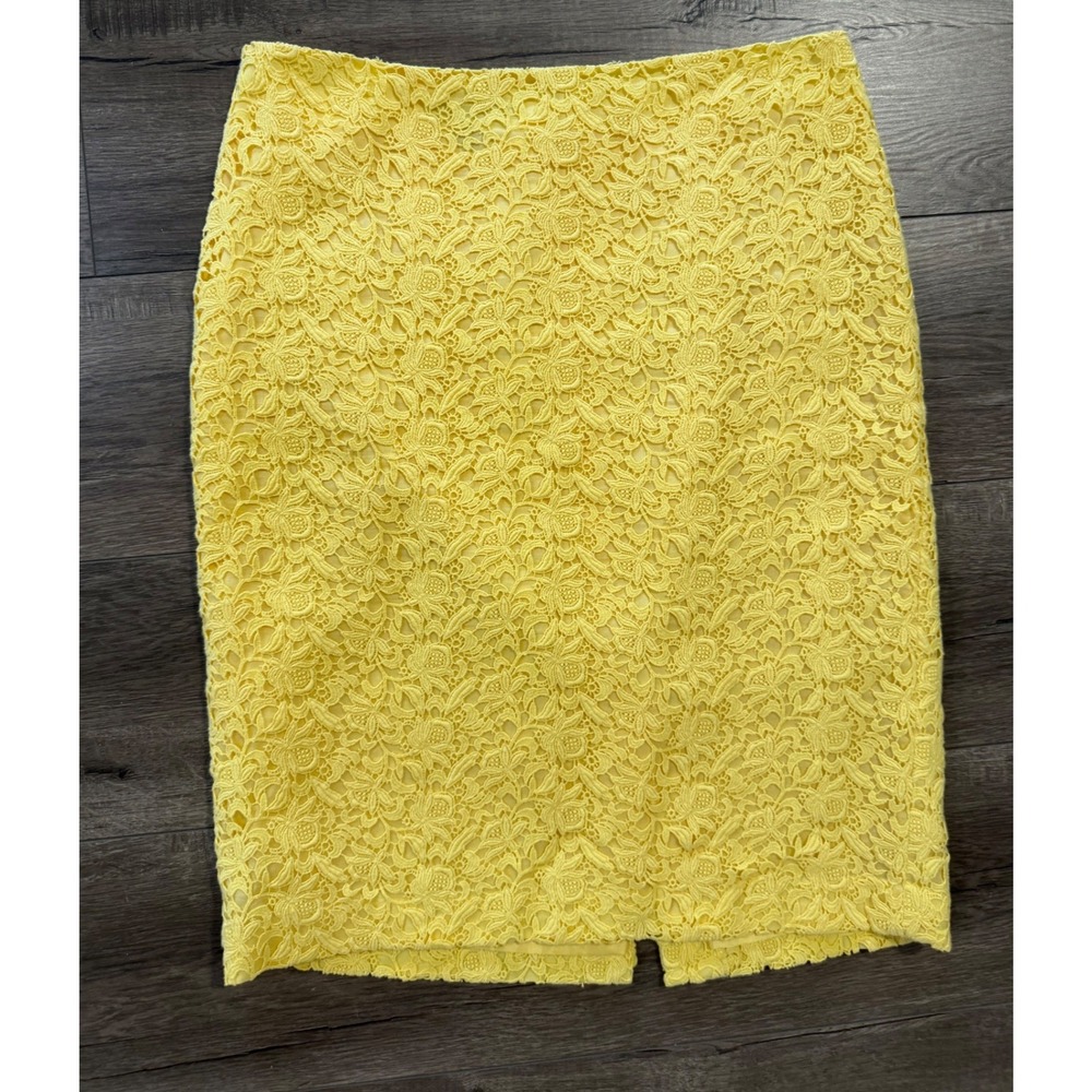 Talbots Yellow Floral‎ Cotton Lace Pencil Skirt Size 10 Lined Back Slit